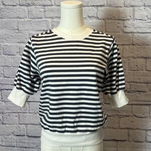 Evereve Women's XS Navy Stripe Knit Top Cotton Blend Chiccore Preppy